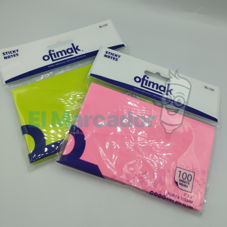 NOTAS AUTOADHESIVAS 75X125MM COLOR NEON -OFIMAK