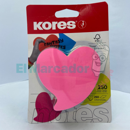 BLOCK DE NOTA 250H CORAZON 7X7 5COL -KORES